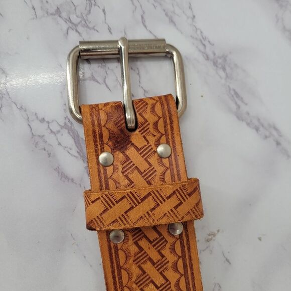 Vintage Tan Leather Tribal Western Wide Belt Native American Inspired main image 3